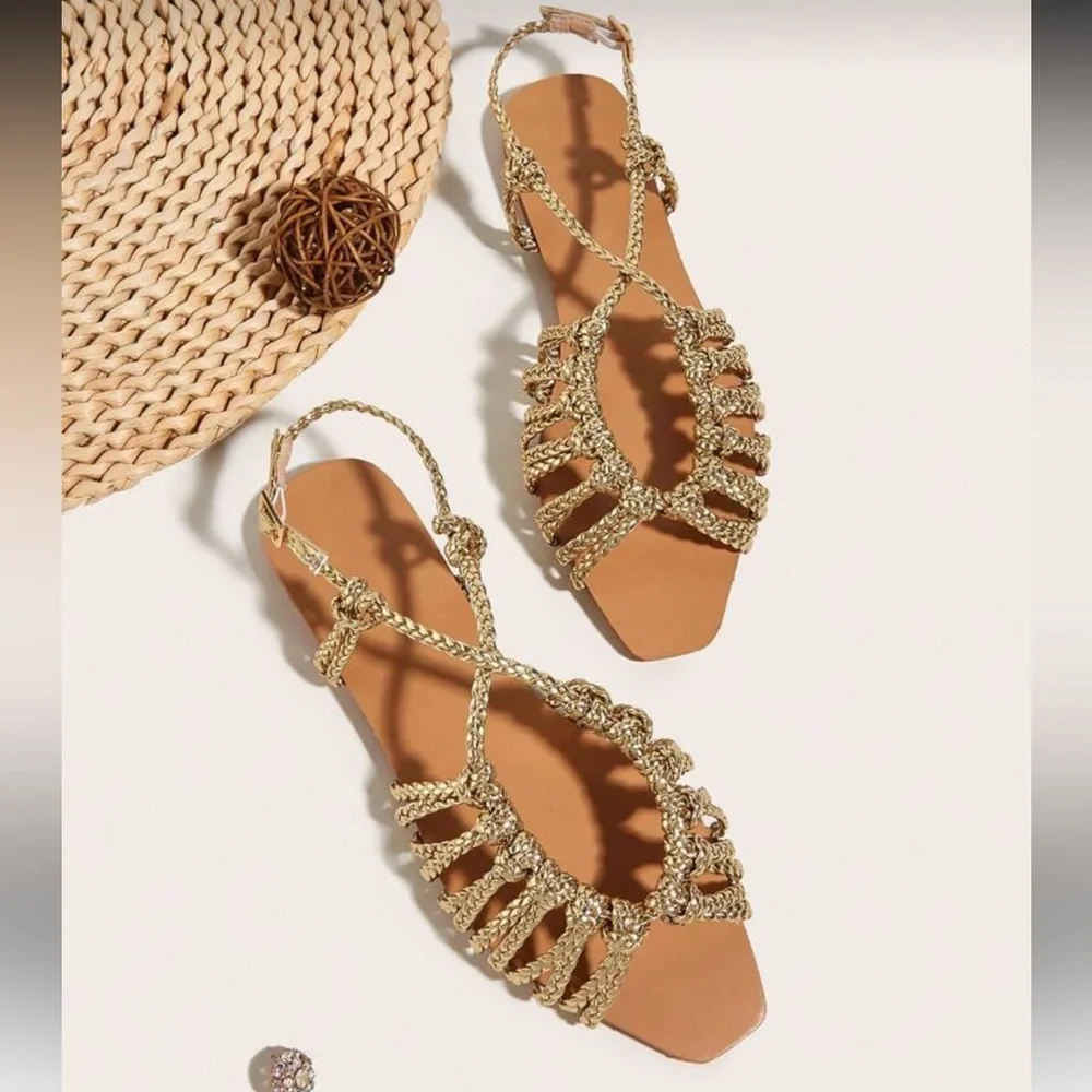 Gold Strappy Sandals size 8 - Picture 1 of 2